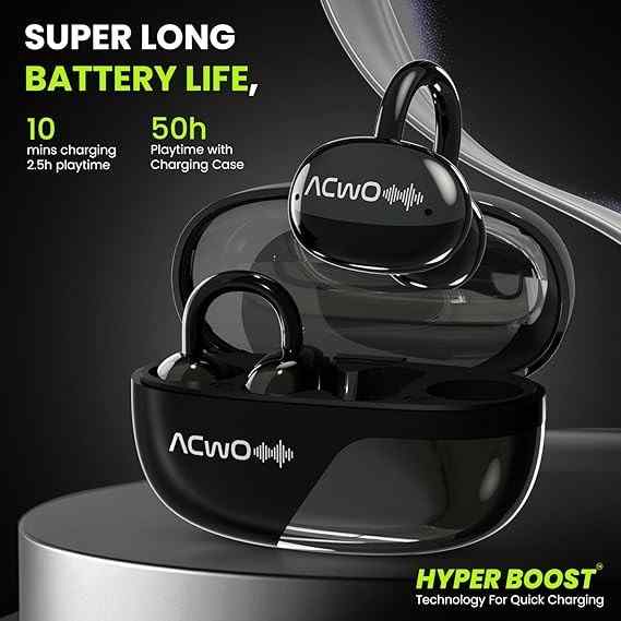 ACwO DwOTS Flow Open Ear Earbuds | X-Fidelity Sound | AI-ENC Mic | Dual Mode (Music & Gaming) | 50H Playtime | Fast Charging | IPX5 | Bluetooth 5.3 Pearl Black